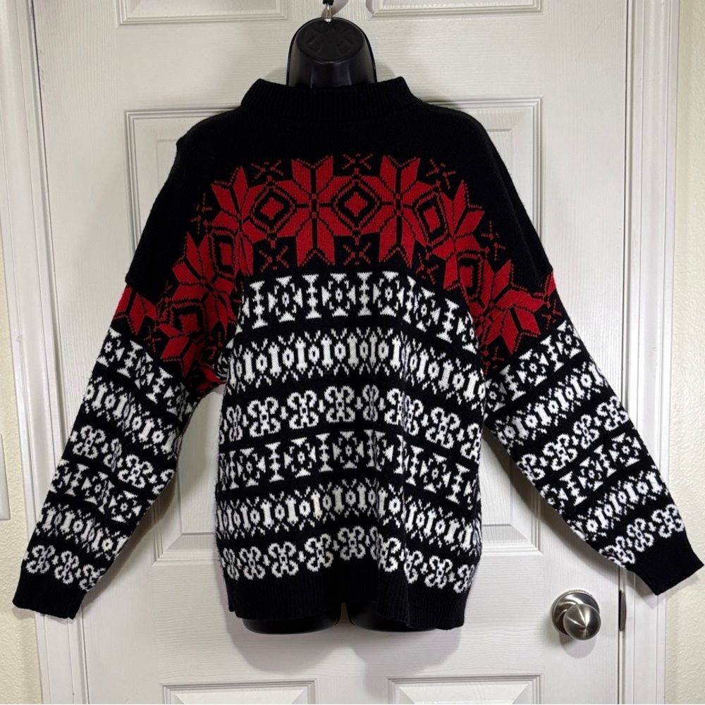 Vintage Made in the USA Black/White/Red Patterned Women's Sweater Size 20W
